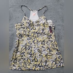 NWT Zella Womens Raceback Swim Tank Top Size Large Paisley
